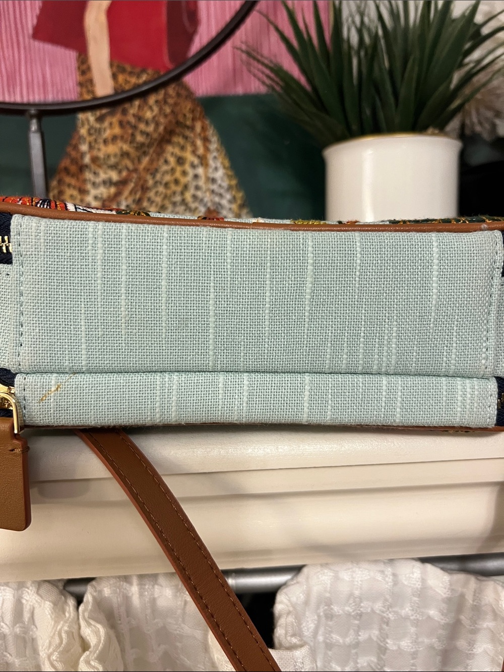 Spartina 449 Floral Embroidered Crossbody Bag - Light Blue, Navy, Tan - Picture 6 of 11